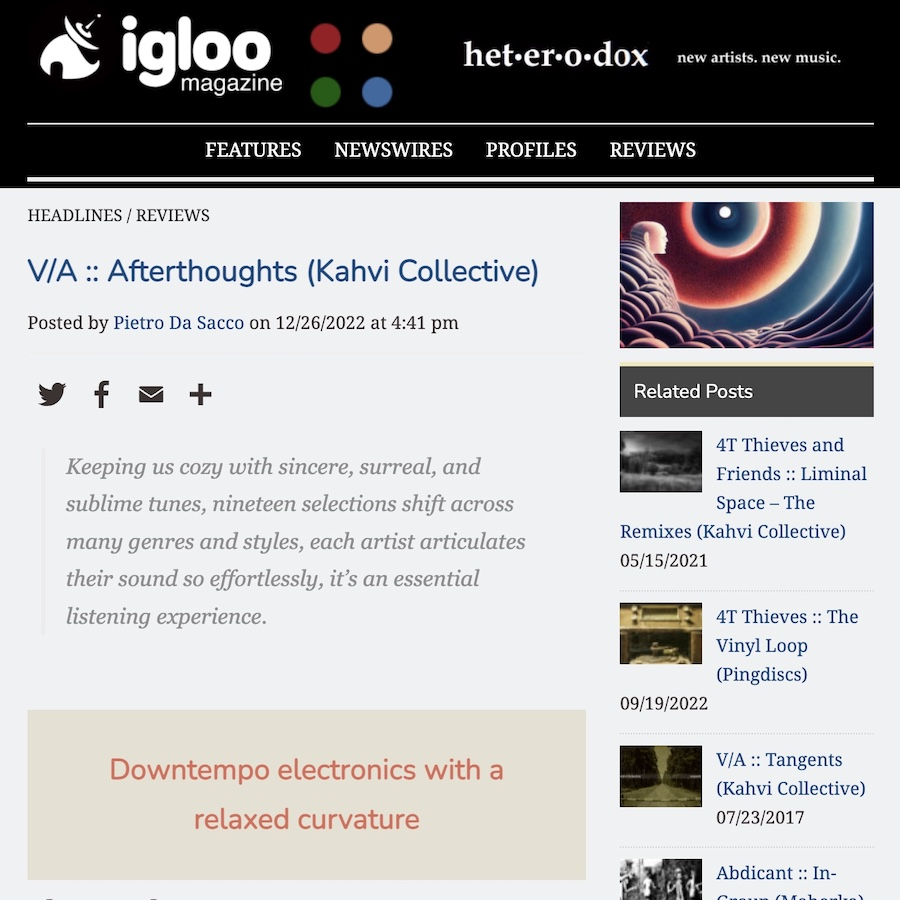 Igloo mag reviews the Kahvi Collective compilation Afterthoughts