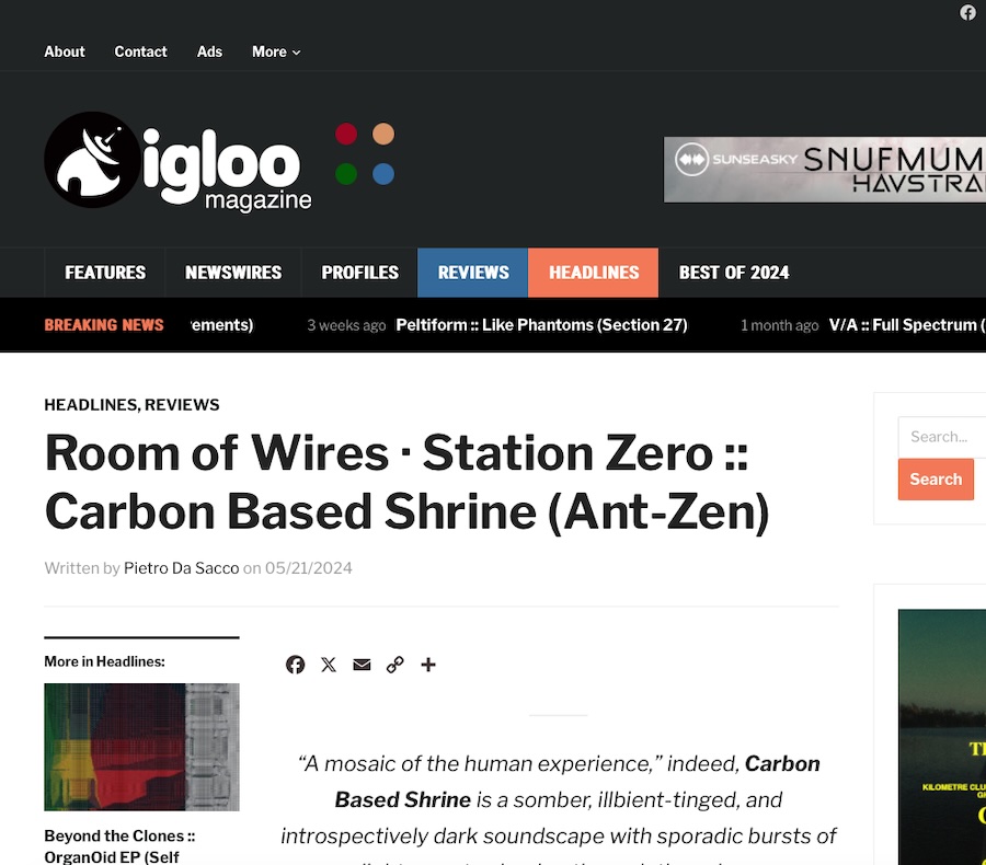 'A sonic collage of industrial detritus and experimental sound forms' - Igloo reviews Carbon Based Shrine