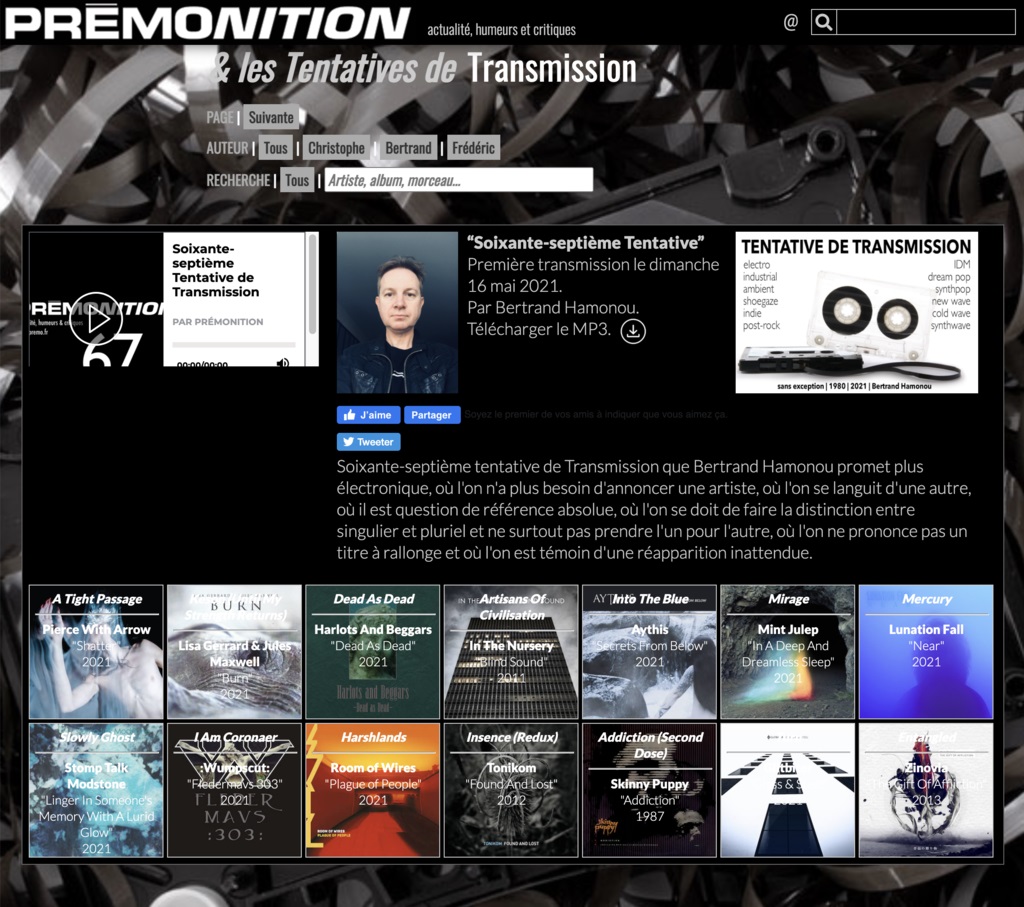 Prémonition - 67th Tentative de Transmission by Bertrand Hamonou - download MP3